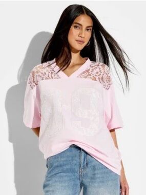 Grayson Threads Light Pink Lace-Trim V-Neck Jersey